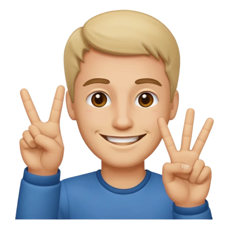 caucasian man making a peace sign, emoji style sticker