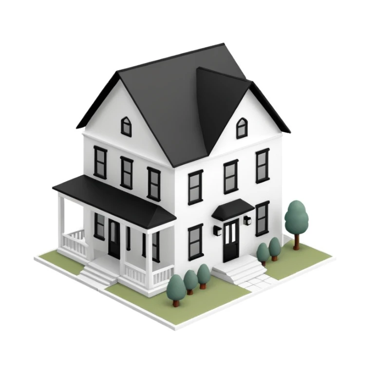 white with black trim modern farmhouse 3d isometric dollhouse sticker