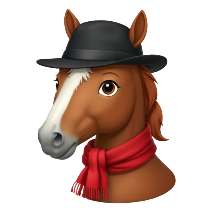 fabulous funny winter horse in a black hat cap with a red scarf sticker