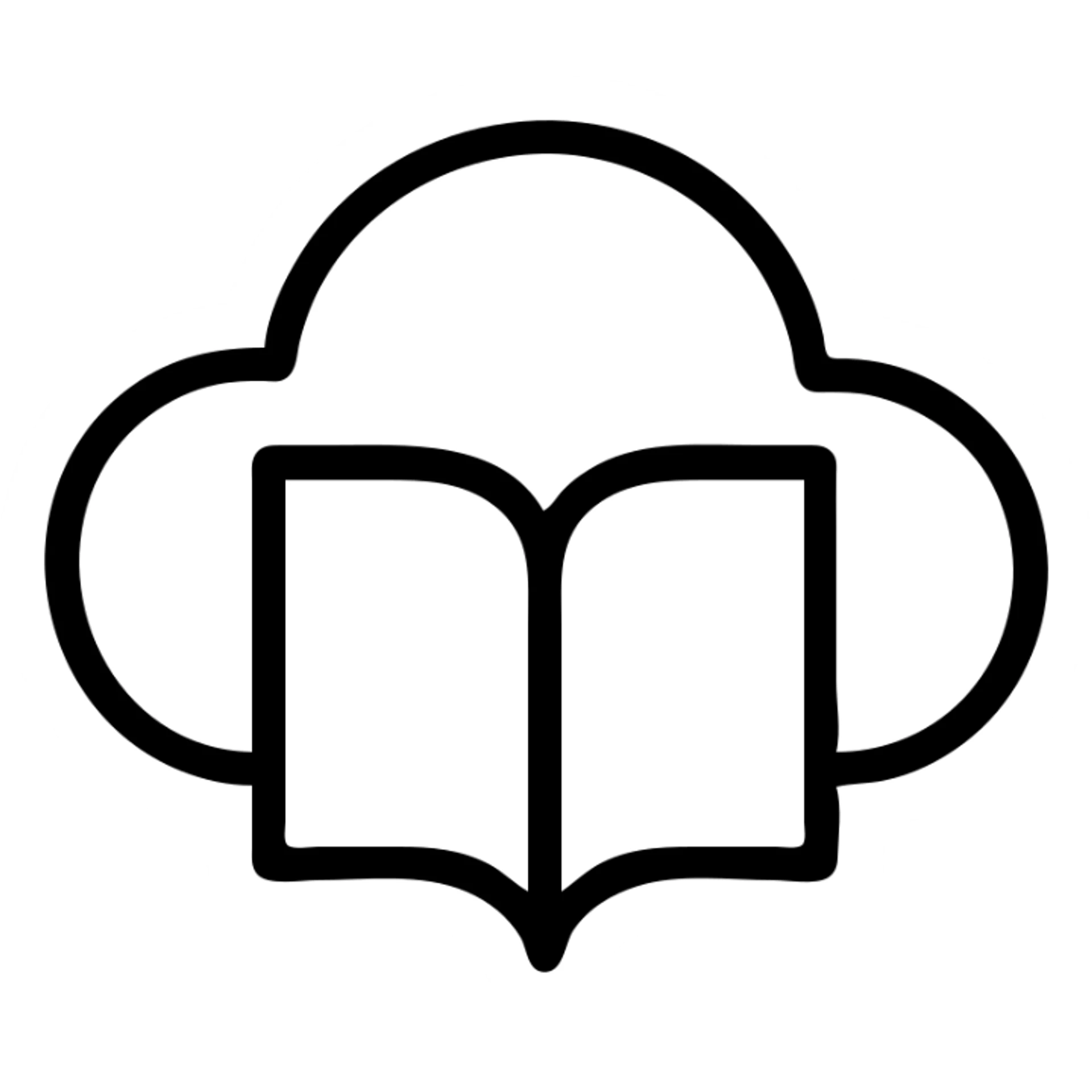 open thick white book made of cloud, modern outlined icon style sticker