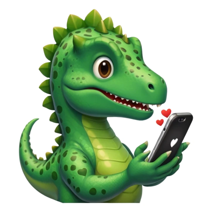 Dinosaur looking in phone with love in his eyes sticker