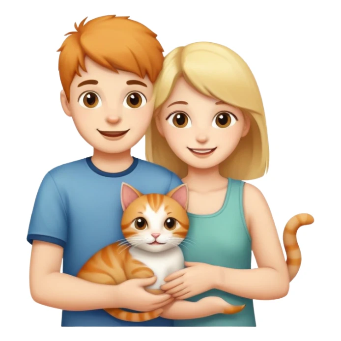 Happy boy and happy girl with a cat  sticker