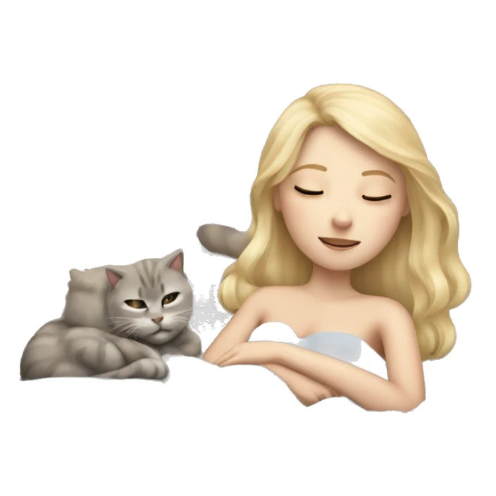 Blond girl sleeping in bed with one grey and one beige cat  sticker
