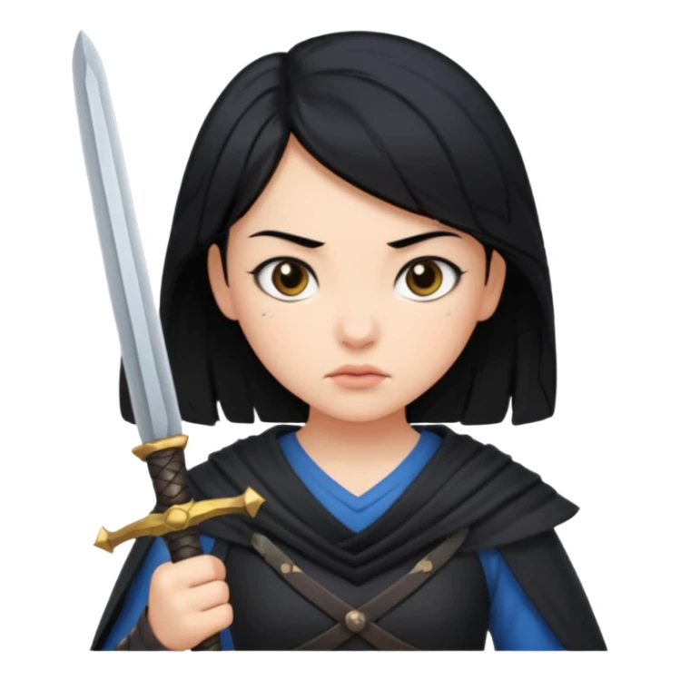 girl with black hair, with sword sticker