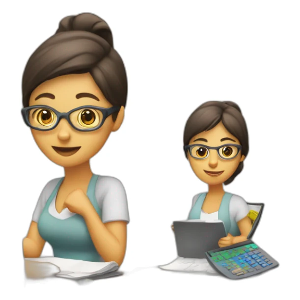 fisrt woman with calculators and second woman filling paperworks sticker