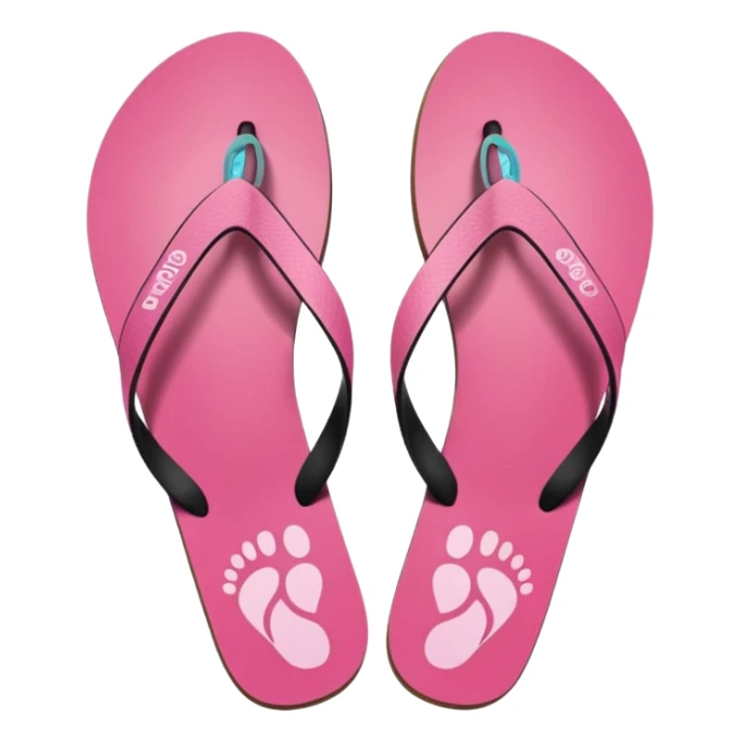 female pink wornout flip flips with footprint on insoles frontview sticker