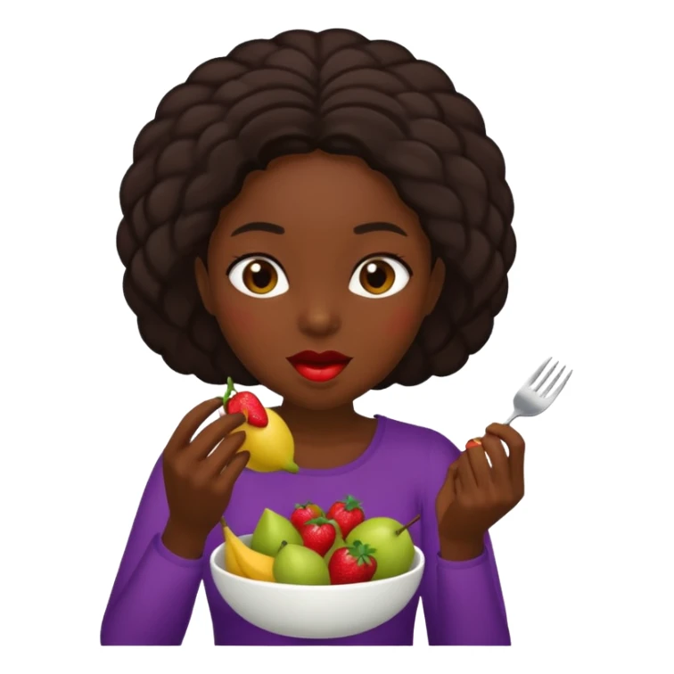 dark skin woman eating fruit sticker