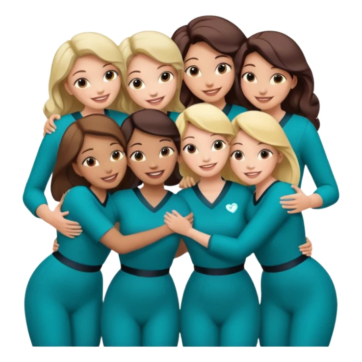 Teal group hug of 8 women with Belles wording sticker