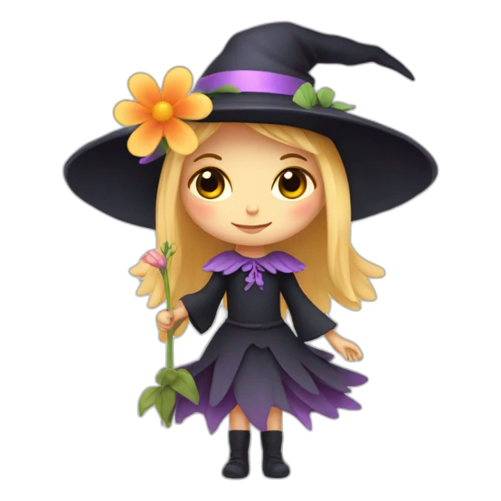 Little witch with fairy wings with a flower sticker