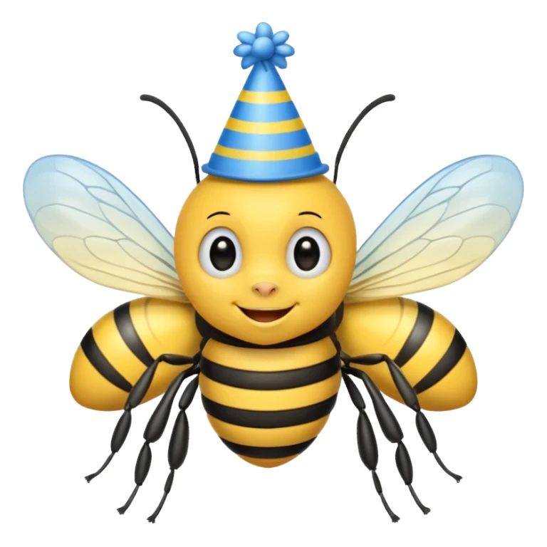 
Bees with blue Birthday Hat, Happy bee with striped party hat sticker