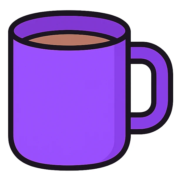purple coffee mug, clean, simple, iconic, no text sticker