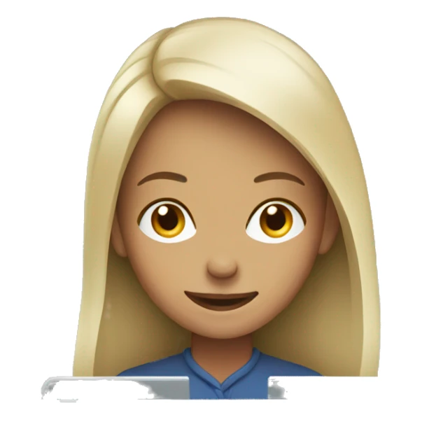 woman smiling at the laptop sticker