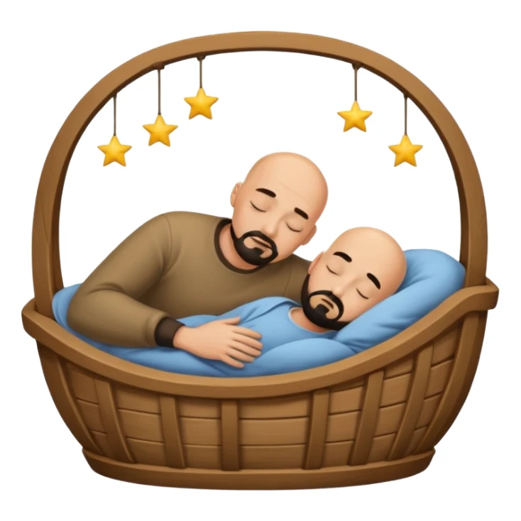 a bald, tan man who has a black goatee sleeping in a cradle sticker
