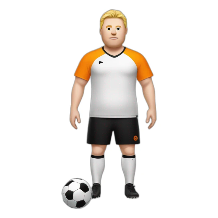 Fat white man play soccer orange and black sticker