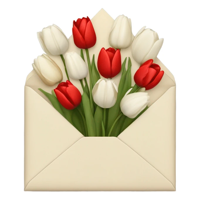 Light beige Envelope with 4 red tulips and 4 white tulips in. Make the envelope full and the envelope should be off white colour sticker