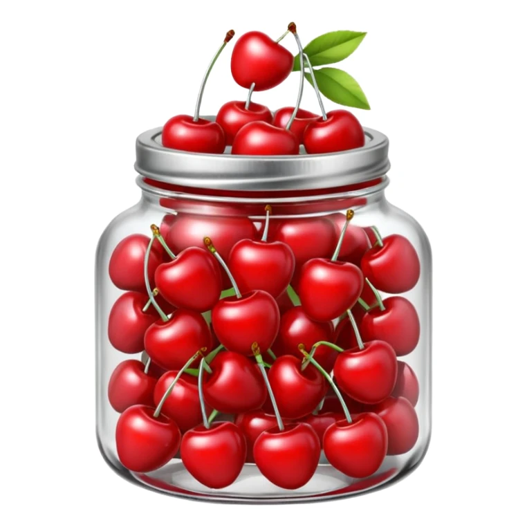 Realistic glass jar with silver metallic lid filled with maraschino cherries inside of it. sticker