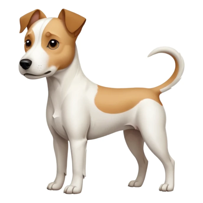 a full body facing front on of a buff white parson russell terrier looking dog the size of a kelpie with light brown long ears resting on its face and a light brown patch above one eye and a large snout. the rest of the dog is completely white.  sticker