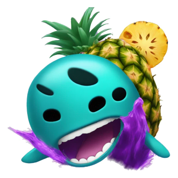 teal seal that is teal exploding jumping from inside out of purple pineapple that is purple sticker