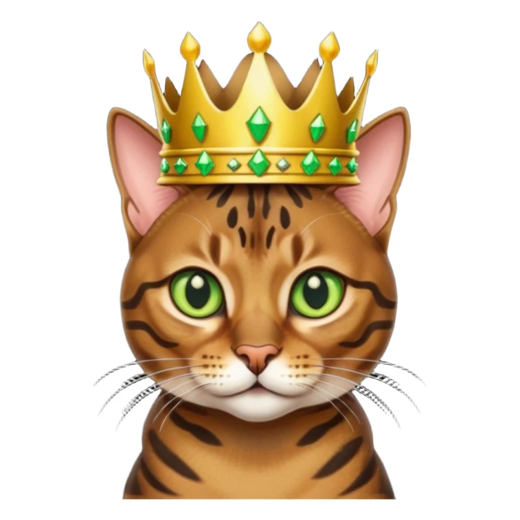 dark brown bengal cat with crown with green eyes sticker