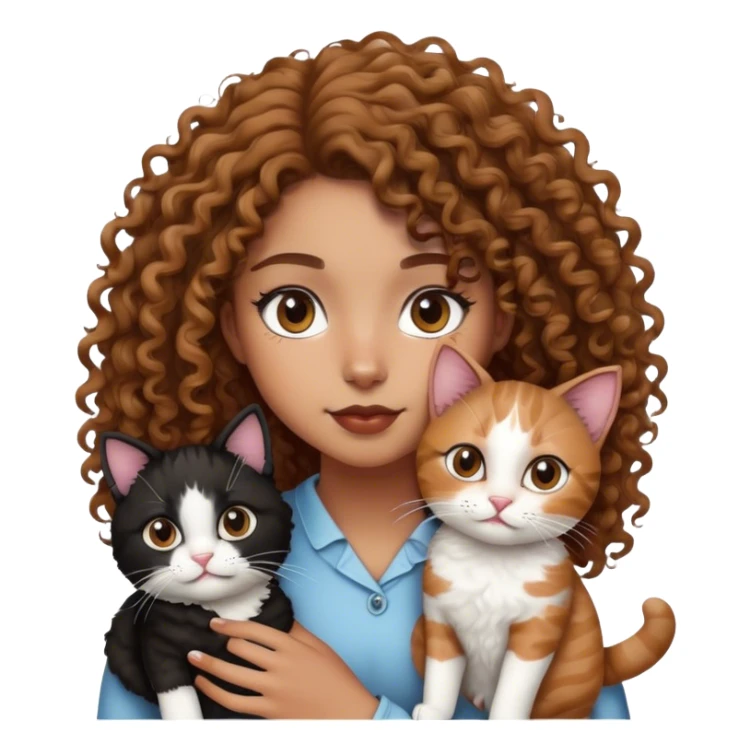 Light brown girl with curly hair and black and white cat sticker