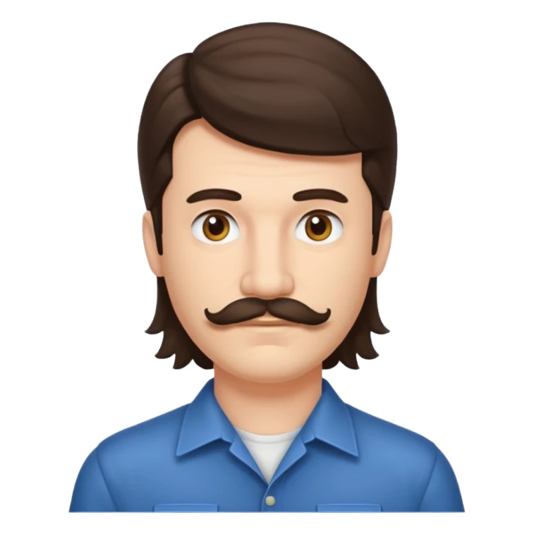 Brunette man with mullet and mustache sticker