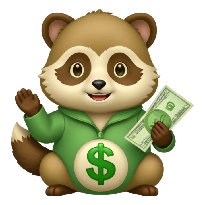 Green tanuki, all green body, has money sticker
