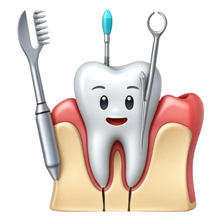 tooth with dental tools performing a root canal treatment, simple and clear sticker