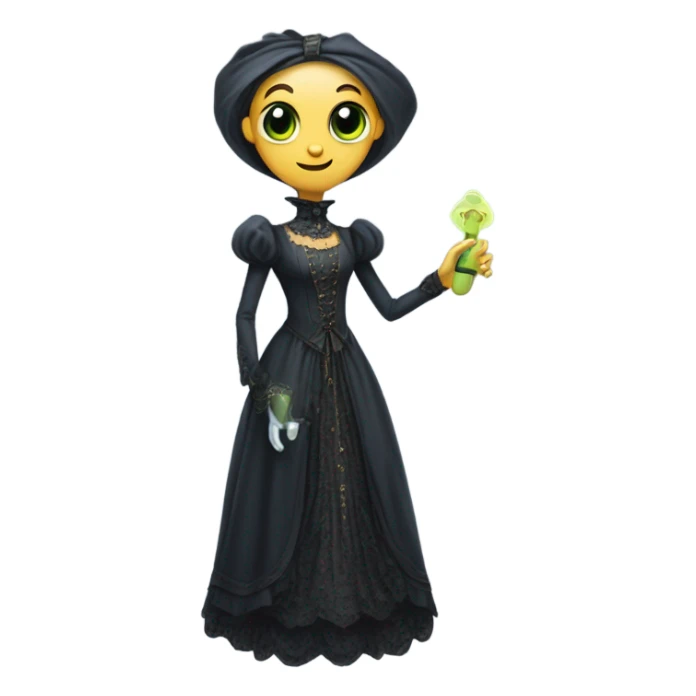 alien galora in Victorian dress elegant, full body, holding usb key sticker