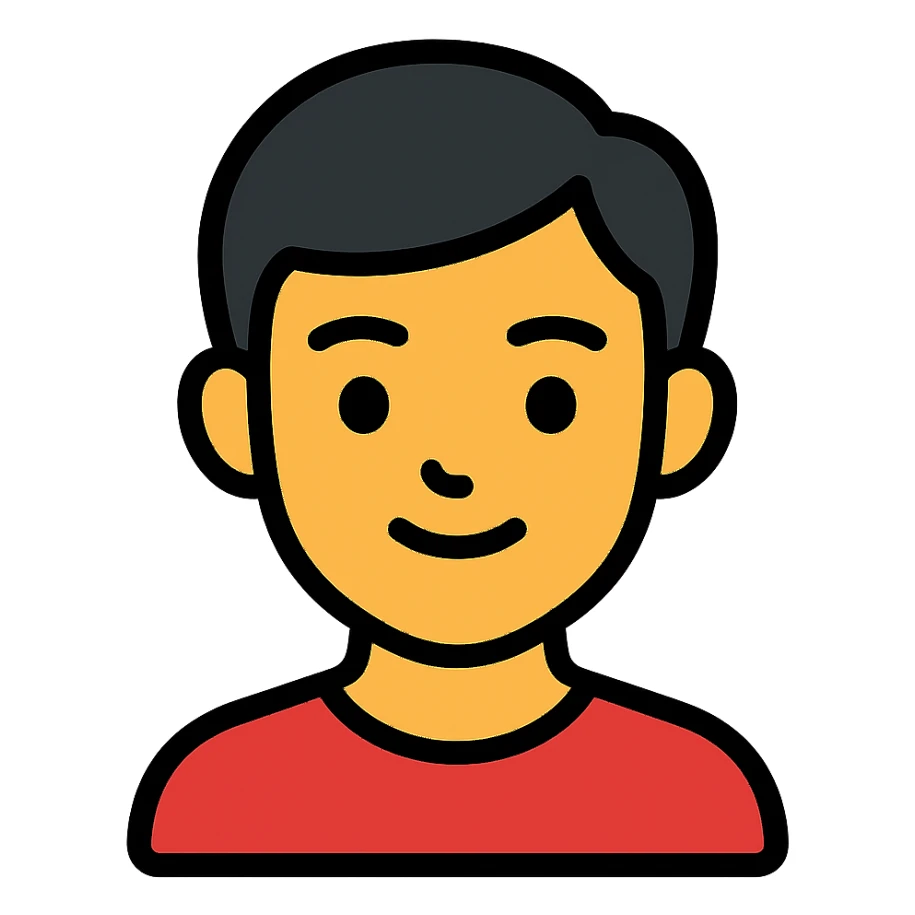 black haired handsome Chinese man icon with lineal color and black outlines sticker