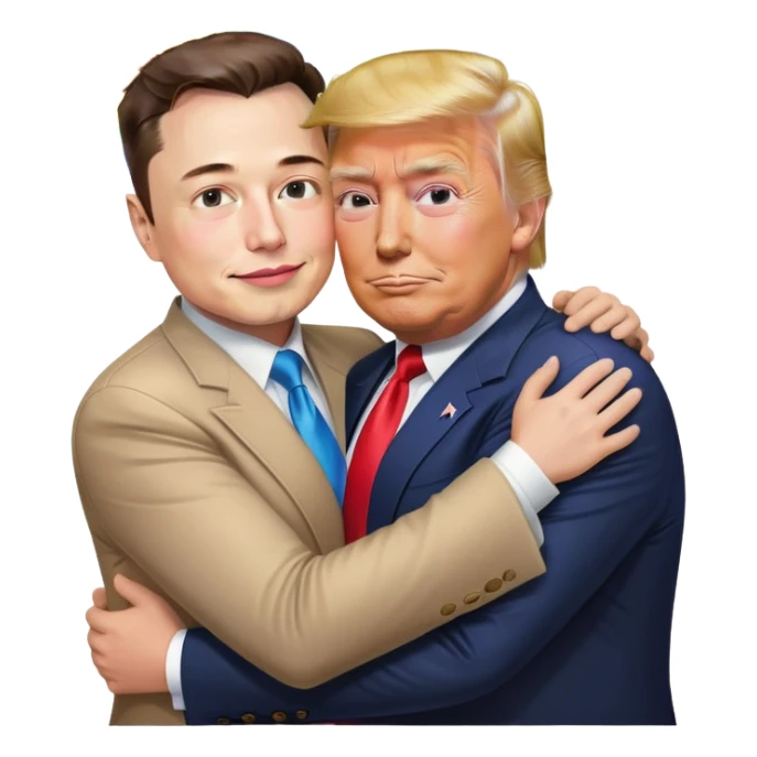 elon musk and donald trump hugging with a rainbow  sticker