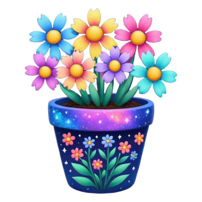 Galaxy Painted flower clay pot of Galaxy Petalled Flowers sticker