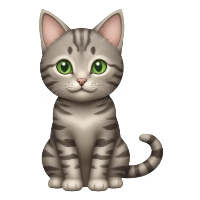 A high-resolution photo-realistic digital illustration of a solid grey tabby cat kitten, chest upward sticker