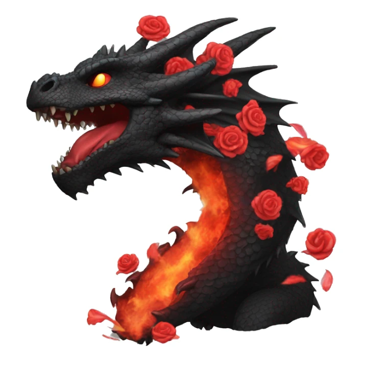 Black dragon breathing red flames, covered in thorned roses sticker
