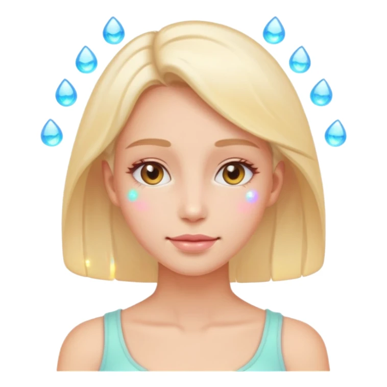 calm woman sleeping or relaxing with glowing skin, gentle sparkles around face, pastel colors, emoji style, symbolizes natural skin regeneration and recovery sticker