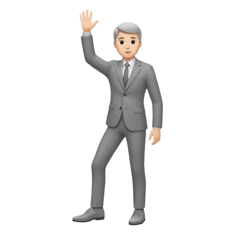 white man in a gray suit and shoes, one hand raised sticker
