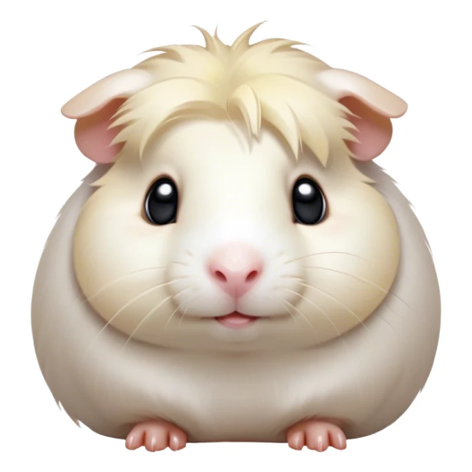 Cinematic Cute White Guinea Pig Portrait Emoji, Head tilted playfully and inquisitively, showcasing a silky, immaculate white coat with a natural glow, round, sparkling dark eyes filled with curiosity, Simplified yet irresistibly adorable features, highly detailed, glowing with a warm, friendly light, high shine, affectionate and lively, stylized with a touch of whimsy, bright and endearing, soft glowing outline, capturing the essence of a mischievous yet loving guinea pig, so playful it feels like it could nuzzle out of the screen and into your arms! sticker
