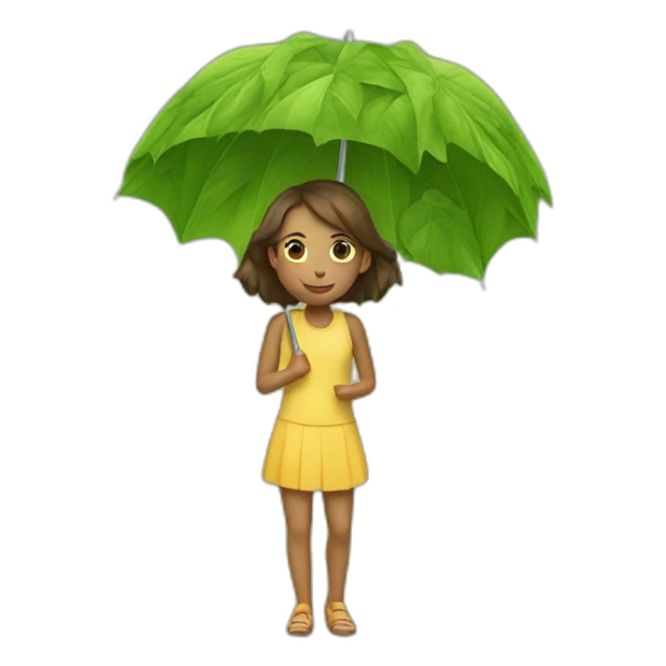 A girl, an umbrella made of leaves sticker