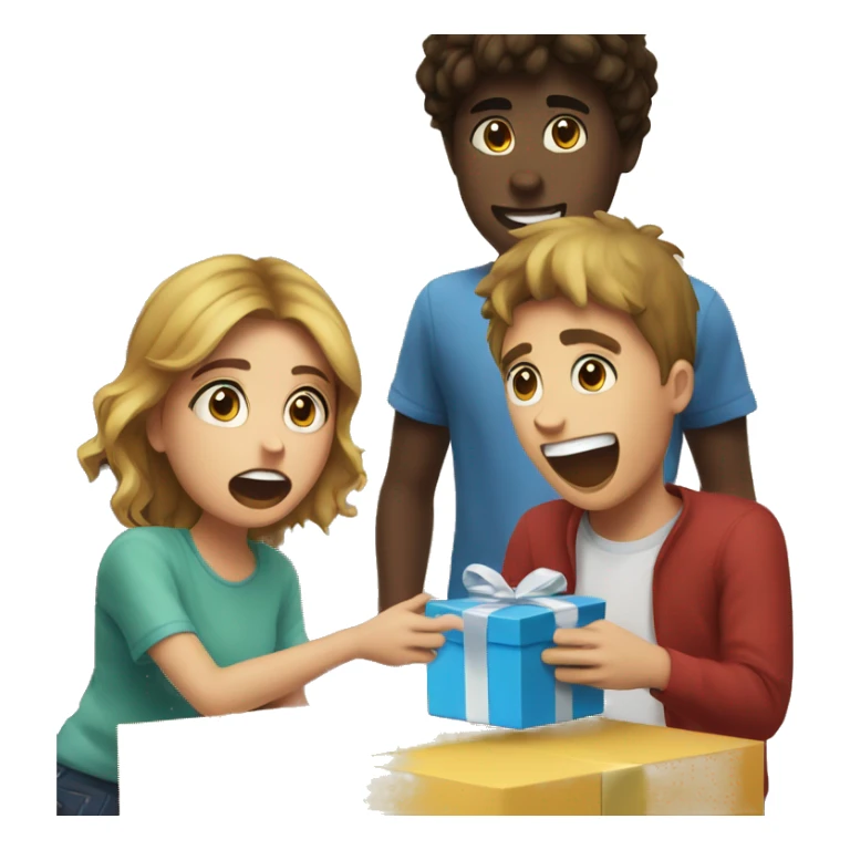 a boy opening a gift from his gf and being suprised sticker