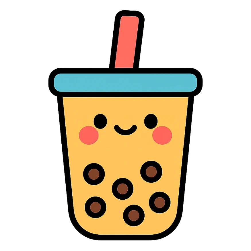 kawaii boba tea with a cute smiling face sticker