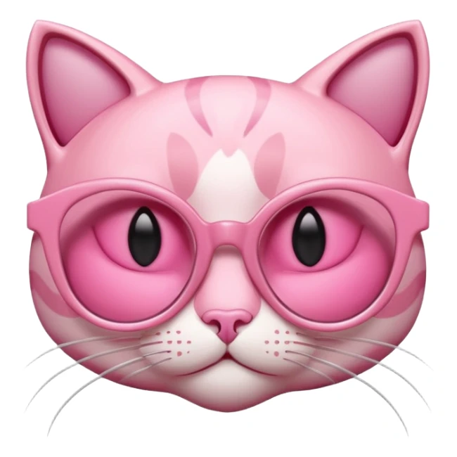 A 3D cartoon rose-pink cat-eye shaped spectacle, glossy curved frame, soft reflections, isolated on plain background. only glasses. sticker