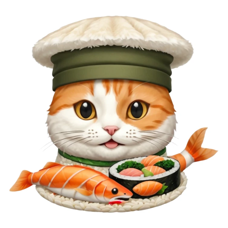 happy cat wearing a hat made out of sushi sticker