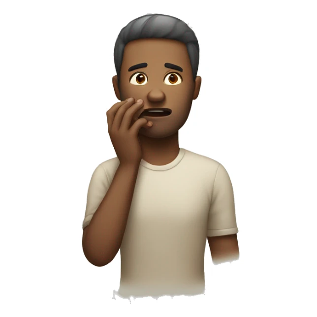 man having pain face from toothache, his right hand touch his swelling cheek sticker