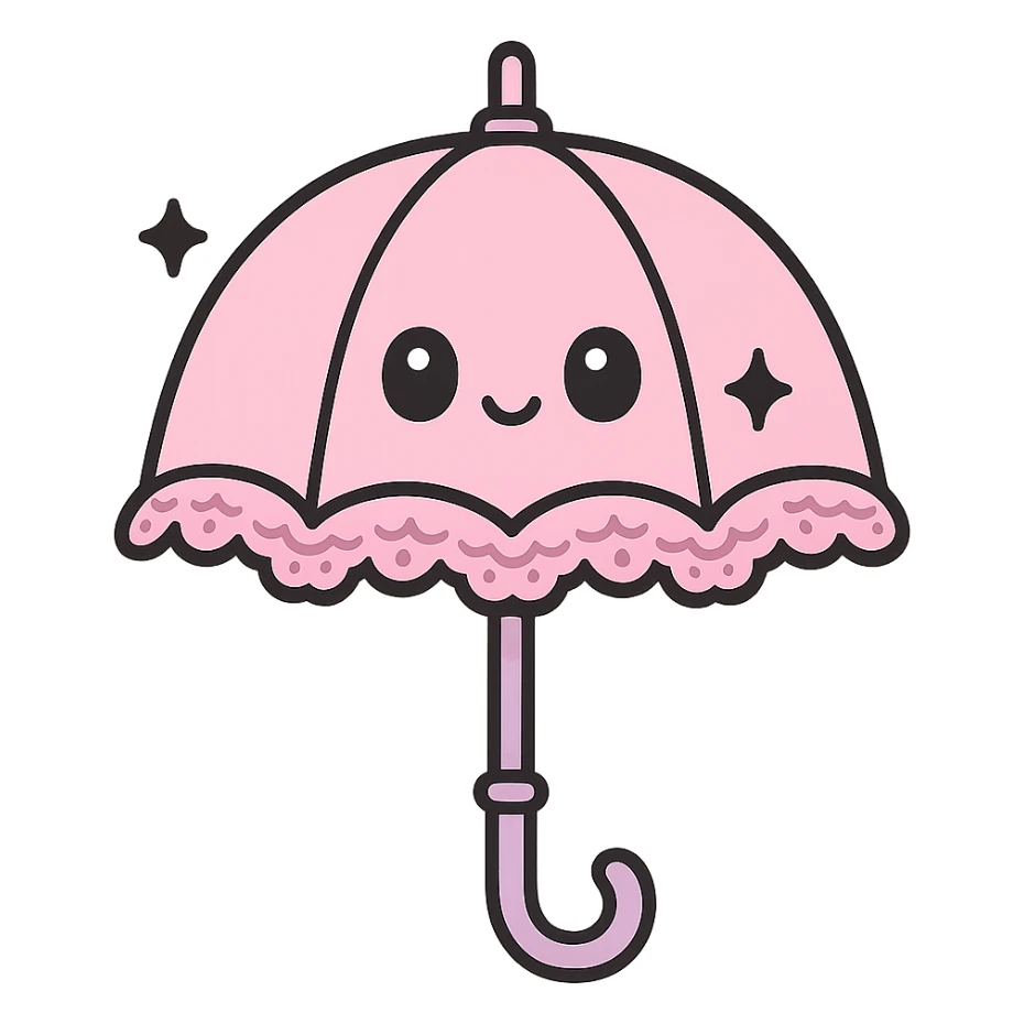 victorian parasol in pastel goth style, pastel pink lace, elegant handle, cute and dark sticker