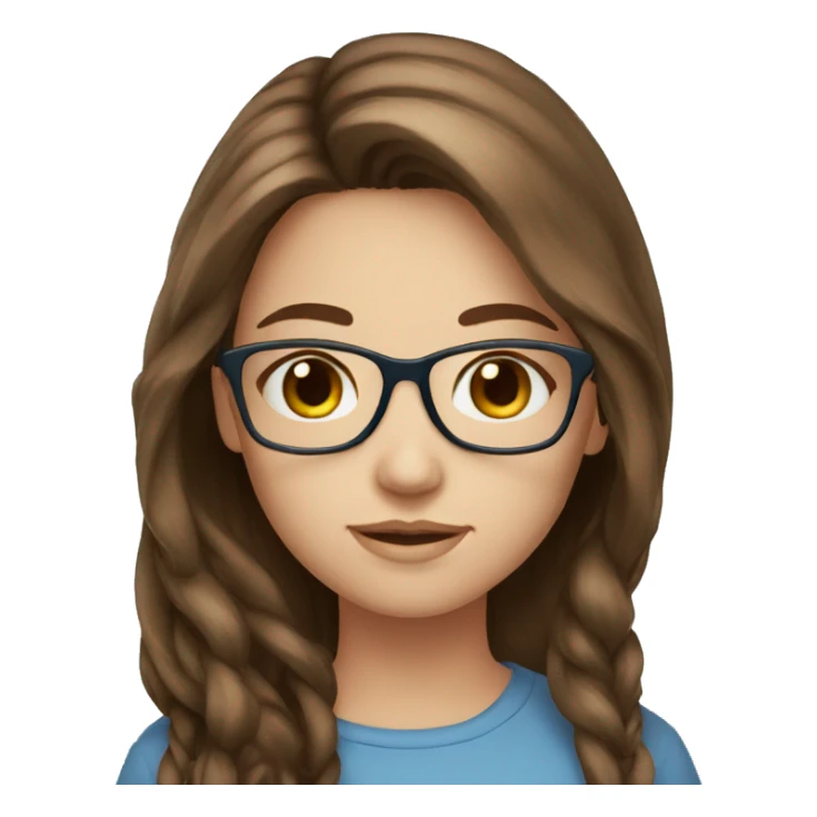 girl long brown hair blue eyes glasses sticker