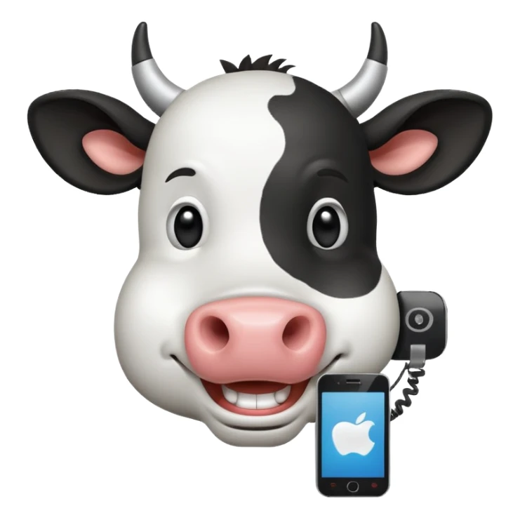cartoon cow's head with cell phone sticker