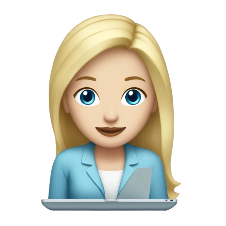 blonde pale white woman with blue eyes working on laptop sticker