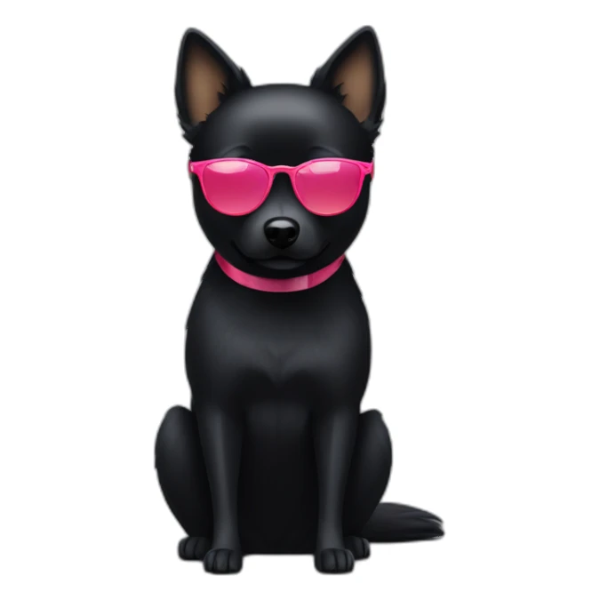 Black schipperke head with only black short hair, and sunglasses and a cocktails sticker