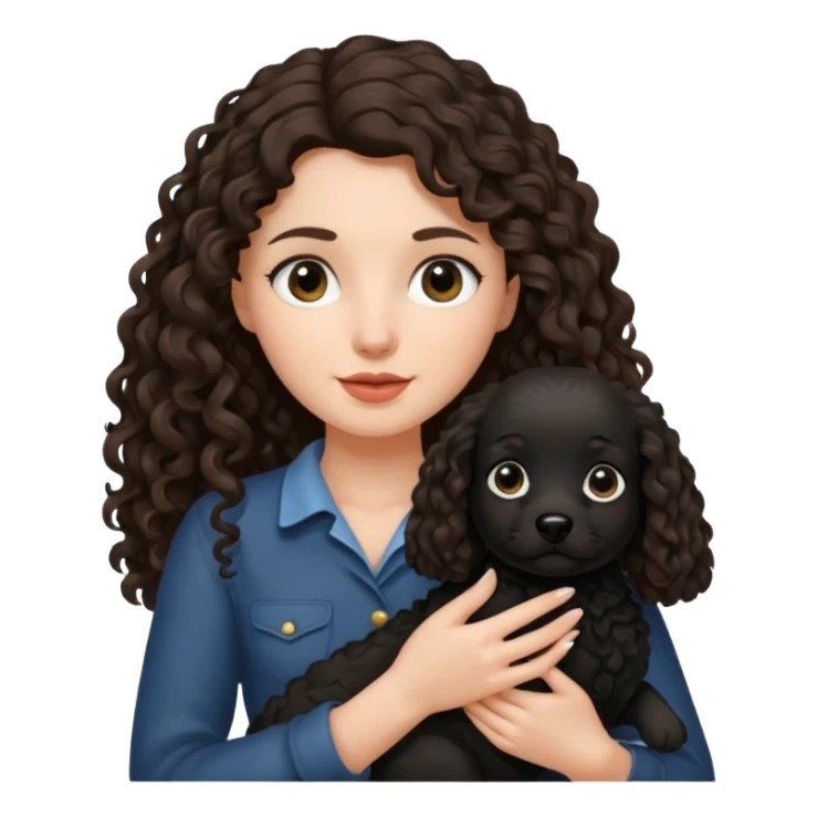 A brunette long haired a lil bit curly hair holding a black dog sticker