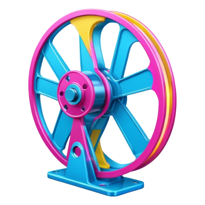 Bright, colorful icon symbolizing Animation and Motion Design with a transparent background. Include a dynamic motion effect, such as a spinning film reel or a stylized character in motion. Use vibrant colors like neon blue, pink, and yellow, with a modern, techy feel.  sticker