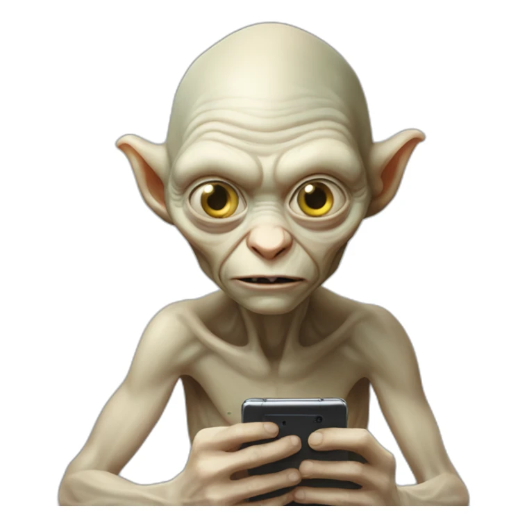 Gollum with a smartphone in his hand instead of a ring sticker